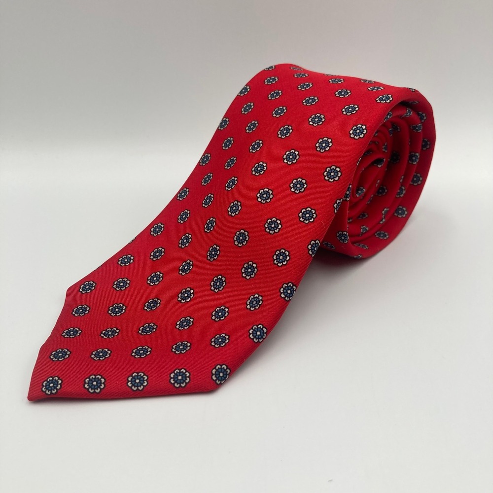 Vintage MCM Keys‎ & Lockwood Red Floral Handmade Silk Tall Man Tie Mad Men